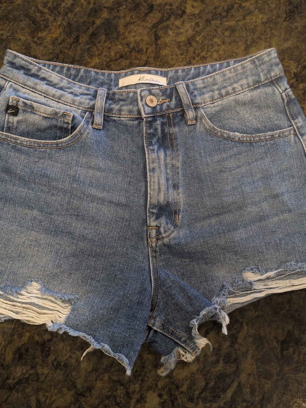 KanCan Blue Distressed Frayed Hem Denim Shorts